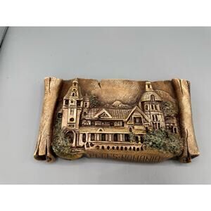Vintage Peles Castle Romania Wall Plaque Souvenir Resin Scroll Relief